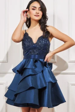 Midi Dresses^* Layered Frilled Midi Dress Navy