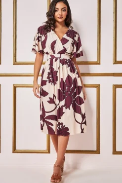 Midi Dresses^* Leaf Print Flutter Sleeve Midi Cream
