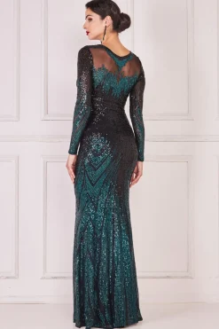Maxi Dresses^* Long Sleeve Aztec Sequin Maxi Emerald