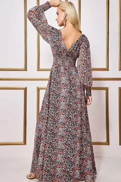 Maxi Dresses^* Long Sleeve Maxi Shirred Waistband - Floral Print Floralprint