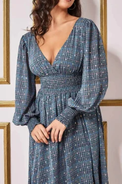 Midi Dresses^* Long Sleeve Midi Shirred Waistband - Check Print Checkprint