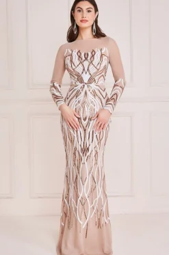 Maxi Dresses^* Long Sleeve Sequin Flame Maxi Champagne