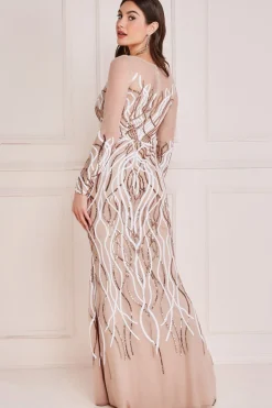 Maxi Dresses^* Long Sleeve Sequin Flame Maxi Champagne
