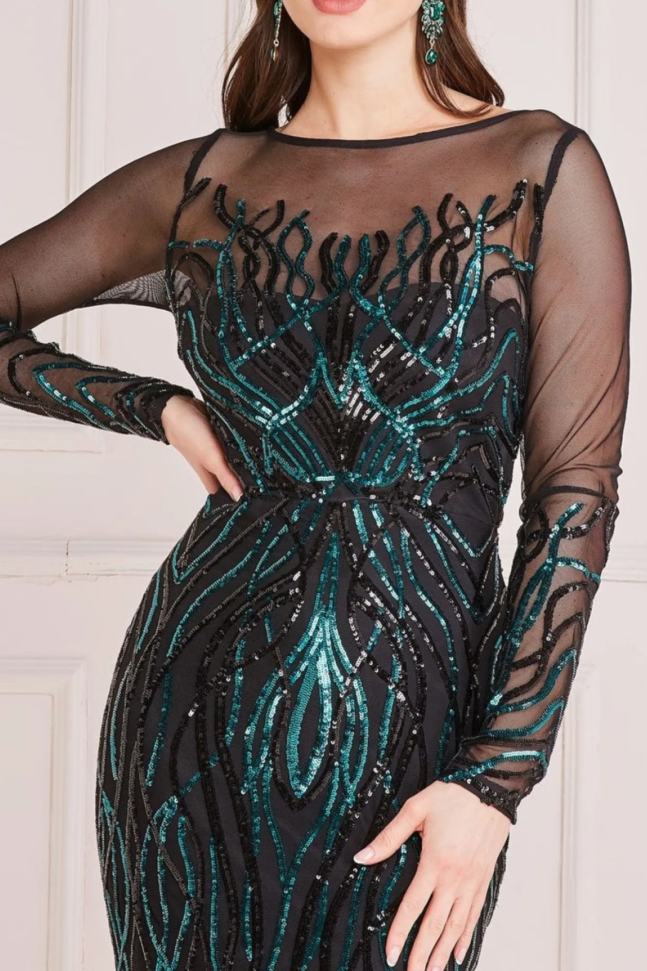 Maxi Dresses^* Long Sleeve Sequin Flame Maxi Emerald