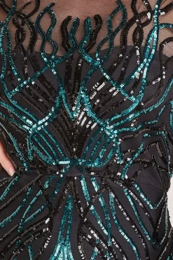 Maxi Dresses^* Long Sleeve Sequin Flame Maxi Emerald