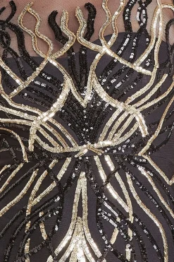 Maxi Dresses^* Long Sleeve Sequin Flame Maxi Gold