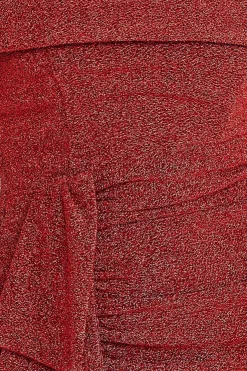 Maxi Dresses^* Lurex Bardot Maxi With Waterfall Ruffle Red