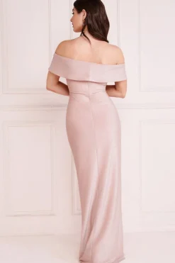 Maxi Dresses^* Lurex Bardot Maxi With Waterfall Ruffle Blush