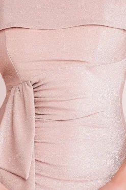 Maxi Dresses^* Lurex Bardot Maxi With Waterfall Ruffle Blush