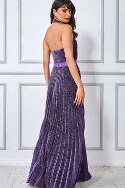 Maxi Dresses^* Lurex Halterneck Pleated Maxi Dress Purple