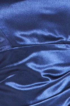 Maxi Dresses^* Off Shoulder Satin Maxi With V Neck Navy