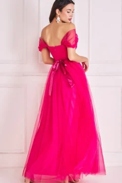 Maxi Dresses^* Off The Shoulder Princess Maxi Dress Hotpink
