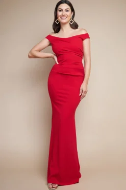 Maxi Dresses^* Off The Shoulder Scuba Maxi Dress Red