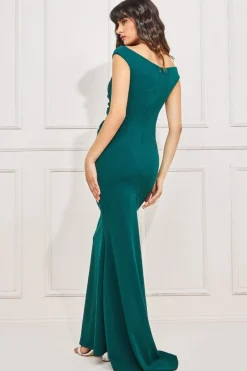 Maxi Dresses^* Off The Shoulder Scuba Maxi Dress Green Emerald