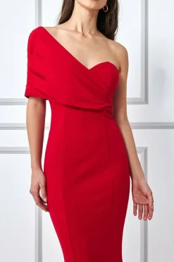 Maxi Dresses^* One Shoulder Fan Maxi Dress Red