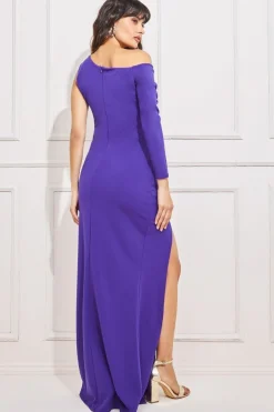 Maxi Dresses^* One Shoulder Front Split Scuba Maxi Purple