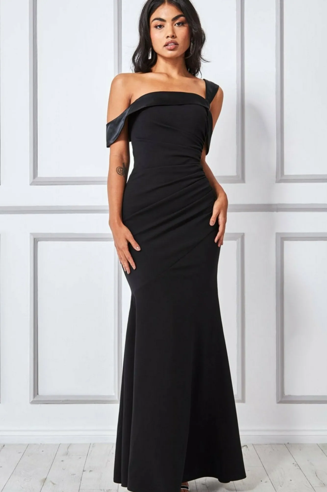 Maxi Dresses^* One Shoulder Satin Band Maxi Dress Black