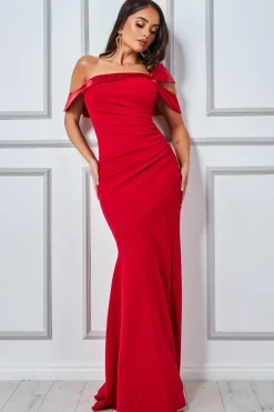 Maxi Dresses^* One Shoulder Satin Band Maxi Dress Red