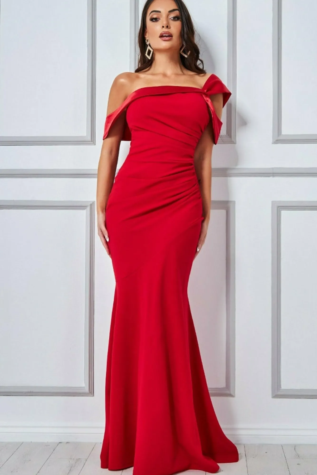Maxi Dresses^* One Shoulder Satin Band Maxi Dress Red