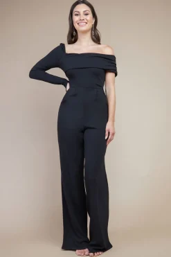 Jumpsuits^* One Shoulder Scuba Jumpsuit Black