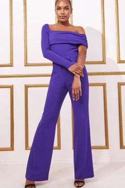 Jumpsuits^* One Shoulder Scuba Jumpsuit Purple