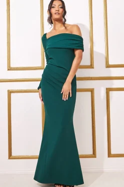 Maxi Dresses^* One Shoulder Scuba Maxi Emerald Green