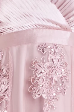 Midi Dresses^* Pleated Satin V Neck High And Low Midi Pink