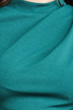 Midi Dresses^* Pleated Shoulder High Neck Midi - Emerald Green Emeraldgreen