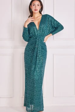 Maxi Dresses^* Plunge V-Neck Sequin Maxi Emerald