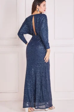 Maxi Dresses^* Plunge V-Neck Sequin Maxi Navy