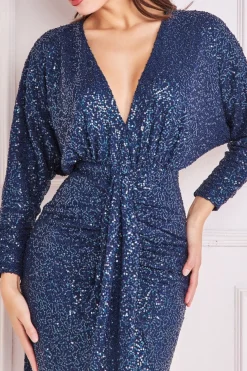 Maxi Dresses^* Plunge V-Neck Sequin Maxi Navy