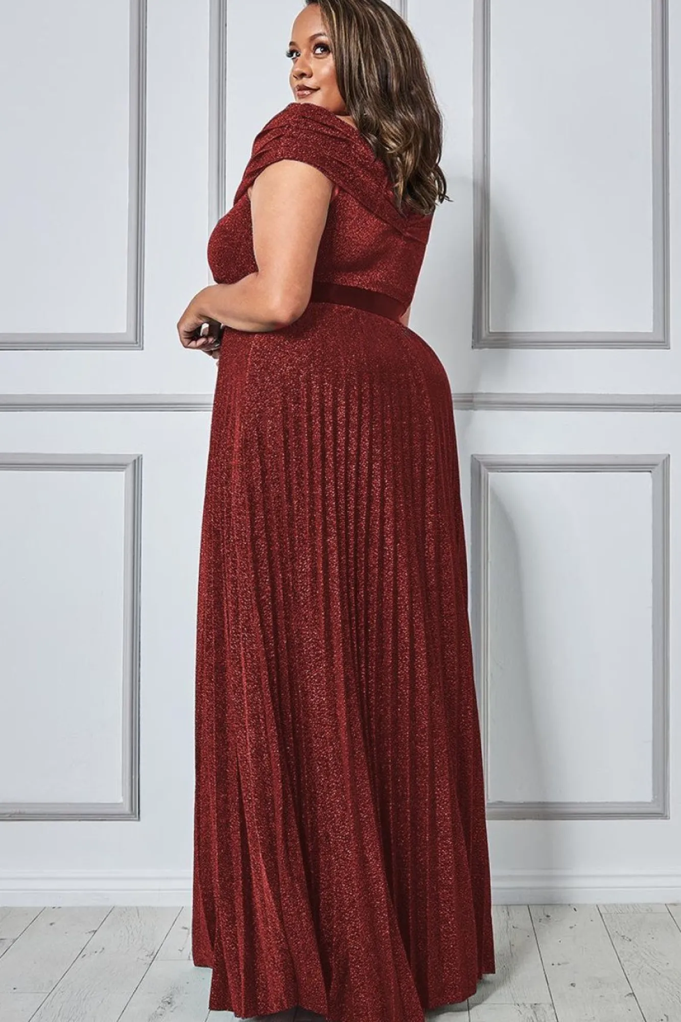 Maxi Dresses^* Plus Bardot Pleated Skirt Maxi Dress Red