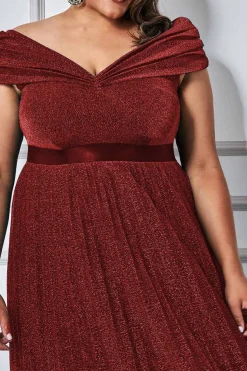 Maxi Dresses^* Plus Bardot Pleated Skirt Maxi Dress Red