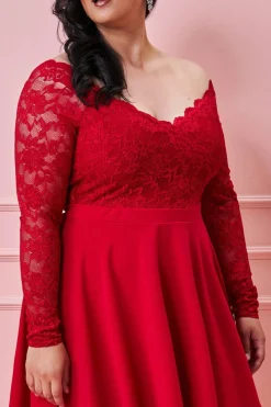Mini Dresses^* Plus Off The Shoulder Lace Skater Dress Red