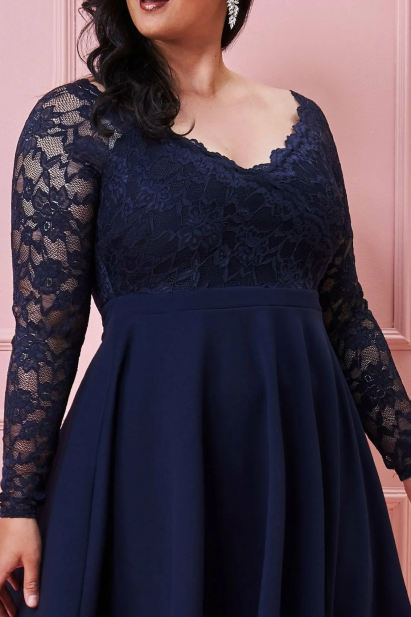 Mini Dresses^* Plus Off The Shoulder Lace Skater Dress Navy