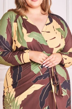 Midi Dresses^* Plus Printed Batwing Wrap Midi Dress Brown