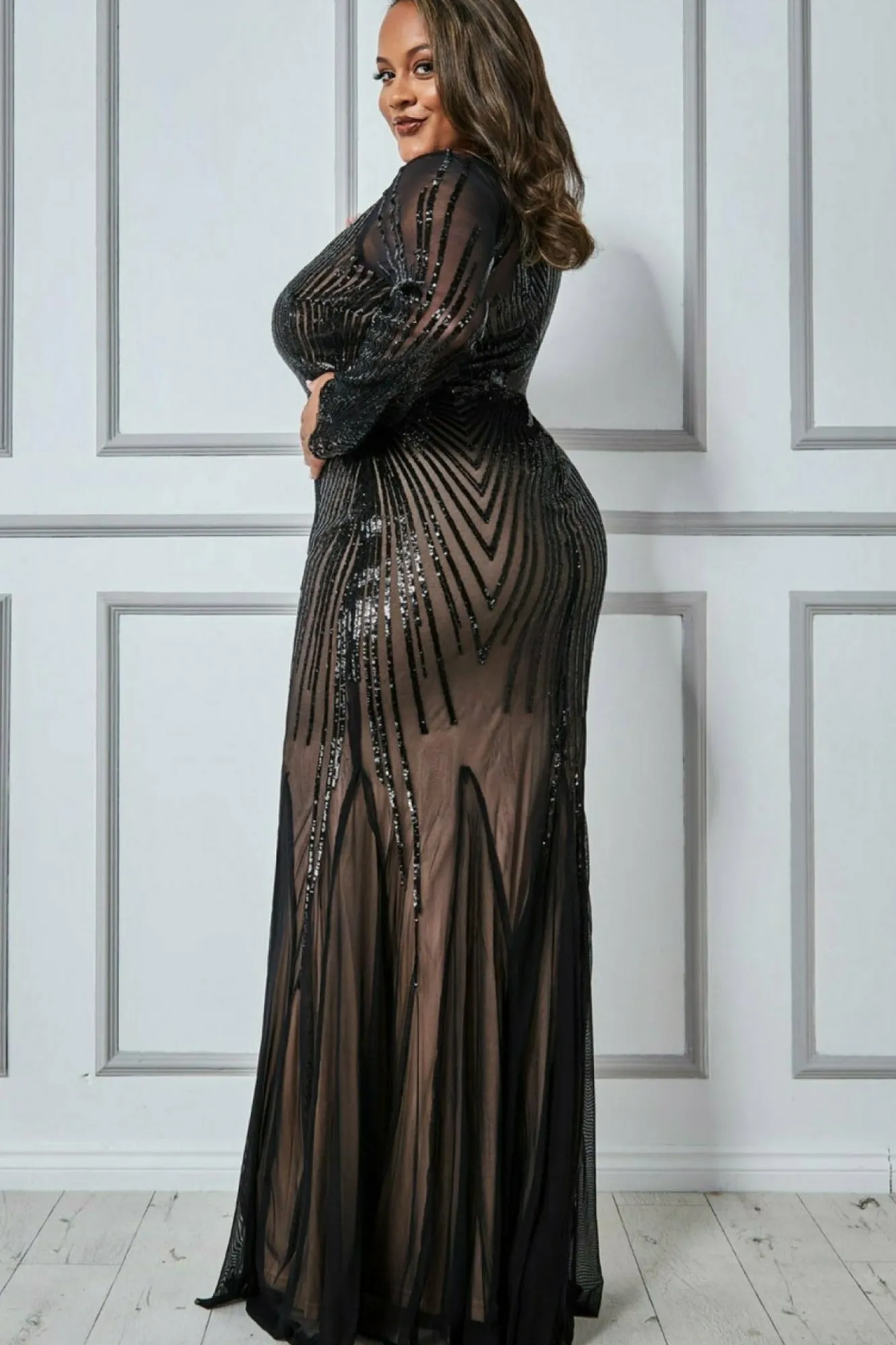 Maxi Dresses^* Plus Shooting Star Sequin Maxi Dress Black