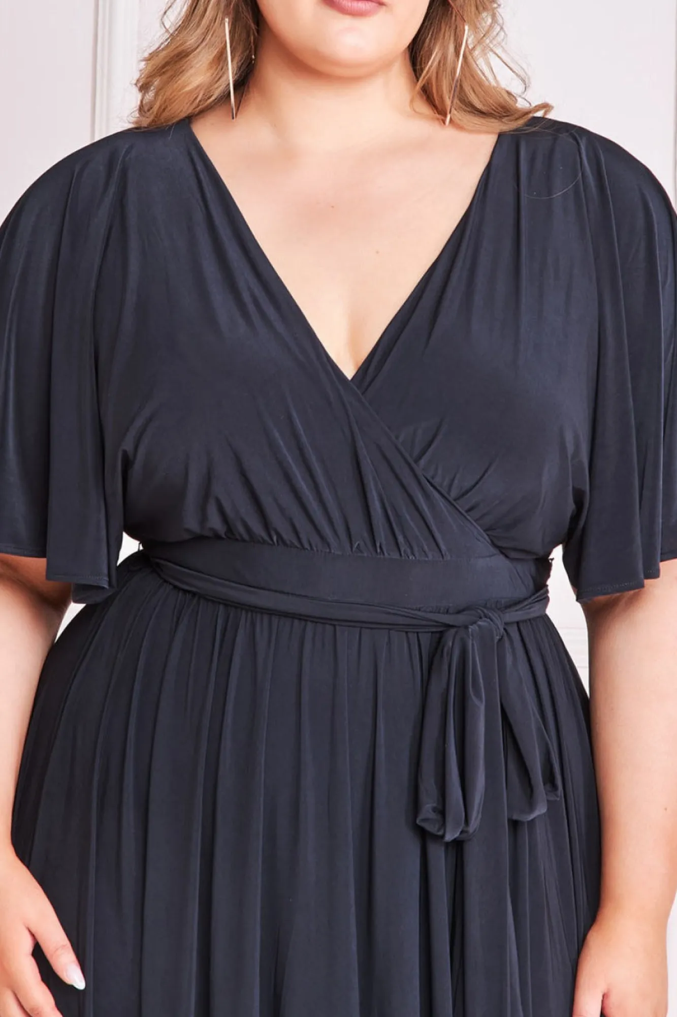 Maxi Dresses^* Plus Wrap Front Maxi With Flutter Sleeves Black