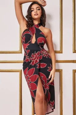Midi Dresses^* Printed Crossover Midi Black