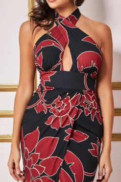 Midi Dresses^* Printed Crossover Midi Black