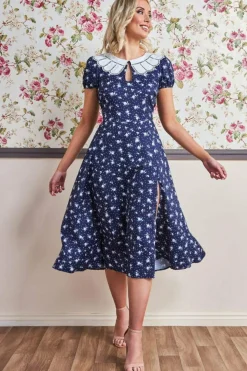 Midi Dresses^* Printed Midi With Front Split Navy