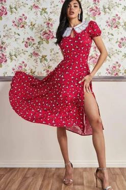 Midi Dresses^* Printed Midi With Front Split Red