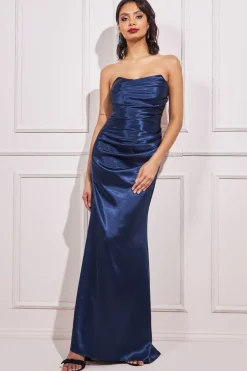 Maxi Dresses^* Satin Bandeau Maxi Dress Navy
