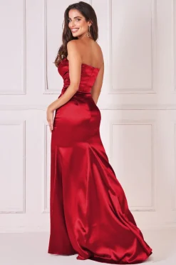 Maxi Dresses^* Satin Bandeau Maxi Dress Red