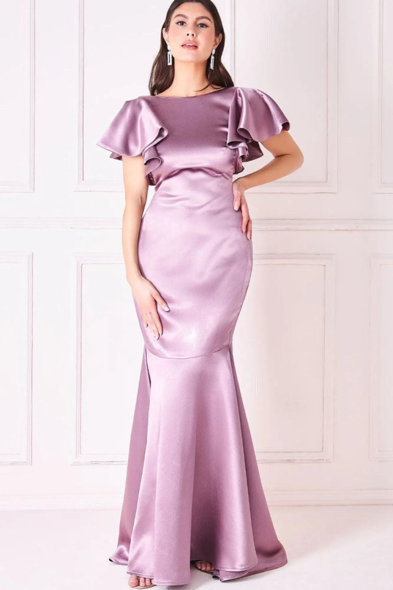 Maxi Dresses^* Satin Flutter Sleeve Mermaid Rosepink