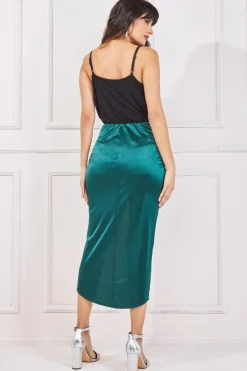 Skirts^* Satin Knotted Midi Skirt Green Emerald