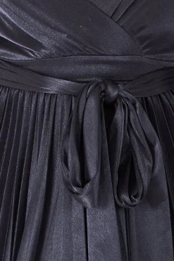 Midi Dresses^* Satin Pleated Skirt Wrap Midi Dress Black