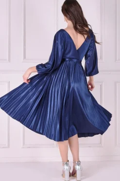 Midi Dresses^* Satin Pleated Skirt Wrap Midi Dress Navy