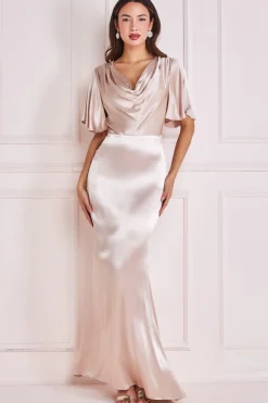 Maxi Dresses^* Satin Viscose Cowl Neck Maxi With Train Champagne