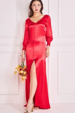 Maxi Dresses^* Satin Viscose Front Split Maxi Red